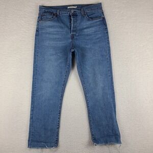 Levi's Jeans Womens 32x28 Blue Wedgie Straight Fray Button Fly Medium Wash Denim
